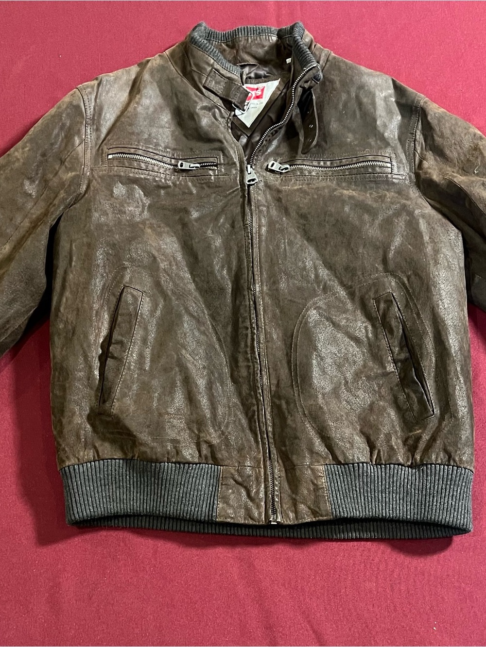 LEVI’S Men's Brown Leather Bomber Jacket - Classic Casual size Large